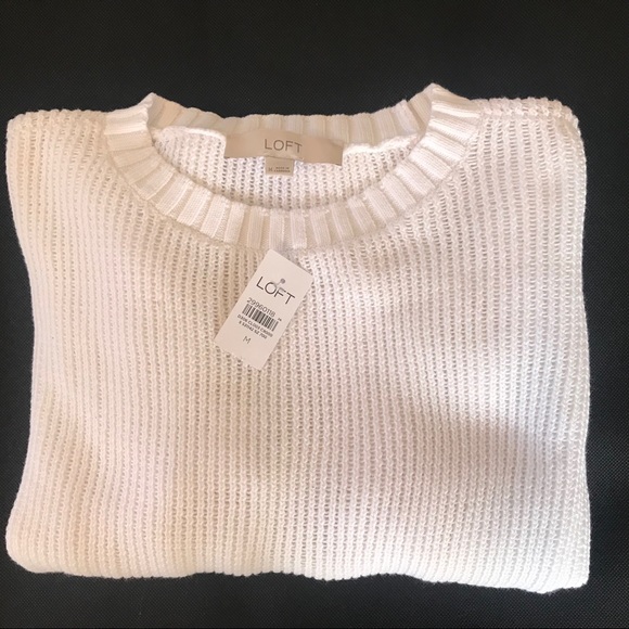 Loft Soft Knit Elliptical Hem White Sweater M - Picture 5 of 10